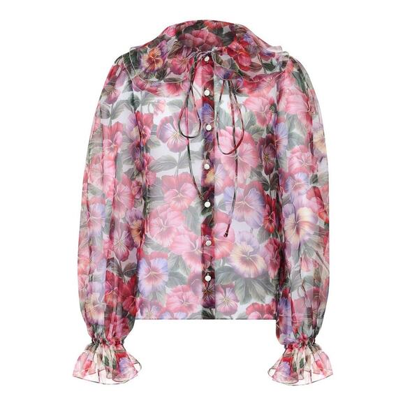 NWT  Dolce & Gabbana Floral Print Blouse Silk Shirt Multicolor IT 36 XXS - Picture 4 of 6